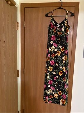 White House Black Market Black Maxi Dress with Pink & Yellow Floral Print